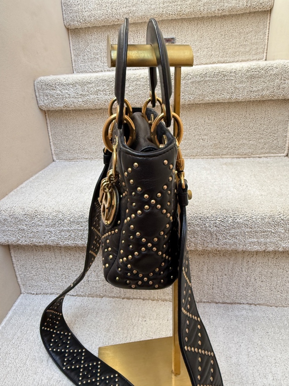 Christian Dior Calfskin Studded Mini Supple Lady Dior Black - Picture 11 of 12